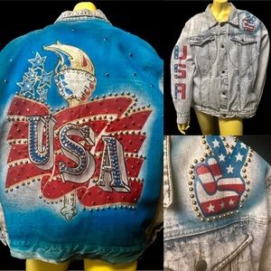 ❌SOLD❌ USA Hand Painted Studded Jacket 🦅✨•