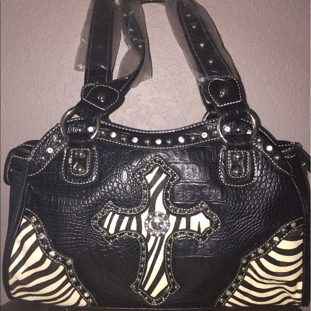 NEW Beautiful black & ivory rhinestone purse