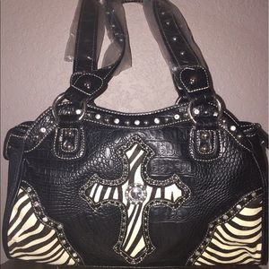 NEW Beautiful black & ivory rhinestone purse