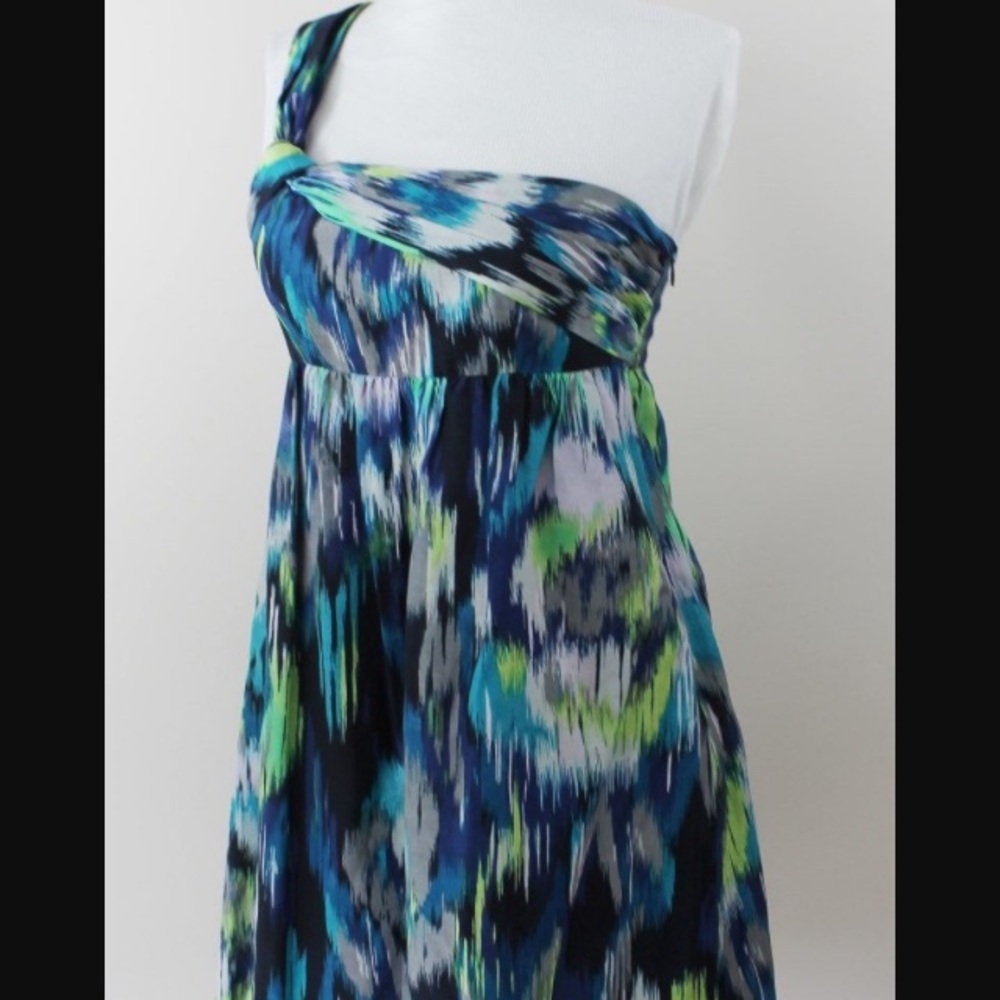 LOFT one shoulder blue grey green lime teal dress