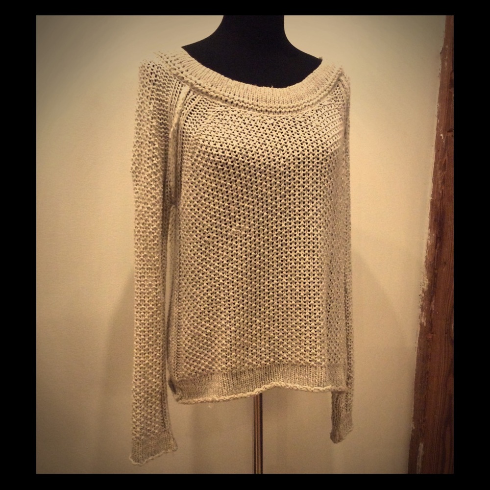 Free People Beige Chunky Knit Pullover Sweater