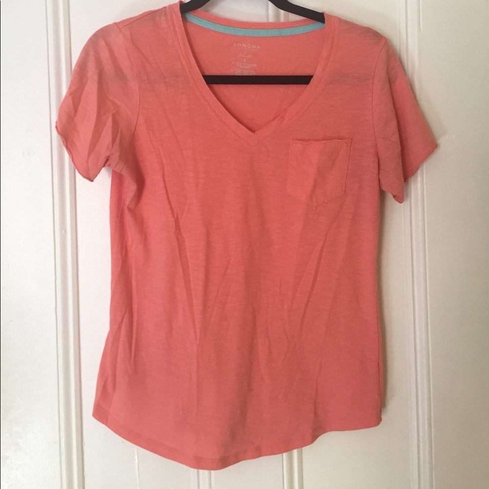 Pink V Neck Shirt with Front Pocket