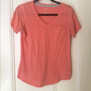 Pink V Neck Shirt with Front Pocket