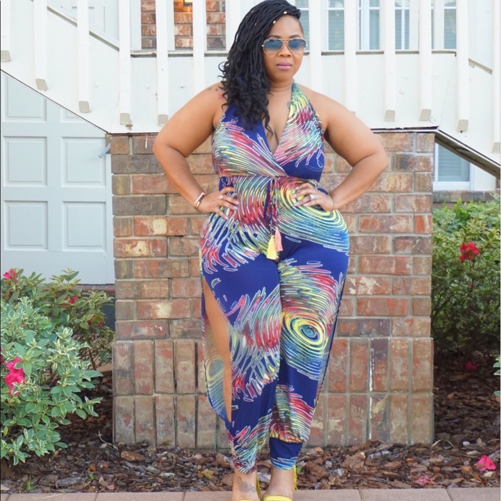 Split leg jumpsuit.