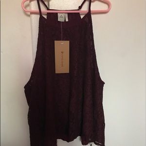 NWT Paper crane burgundy lace top