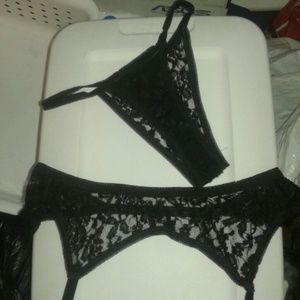 NEW Black Lace Burlesque Garter & Thong Bottoms Set - Goth sexy 2-Piece