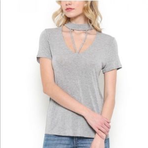 Basic Gray Top V Neck Choker Style