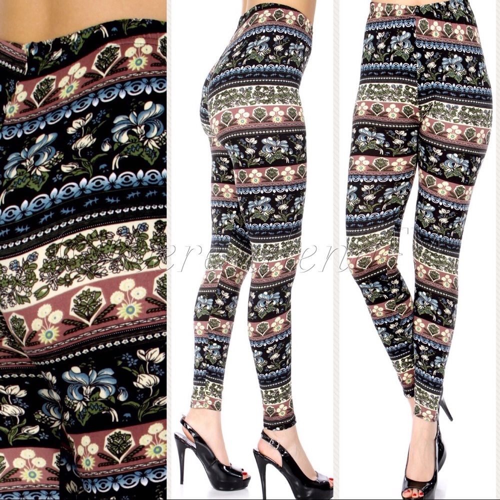 ❤️ Horizontal Soft Brush Floral Print Leggings