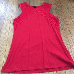 Red top with lace sleeves