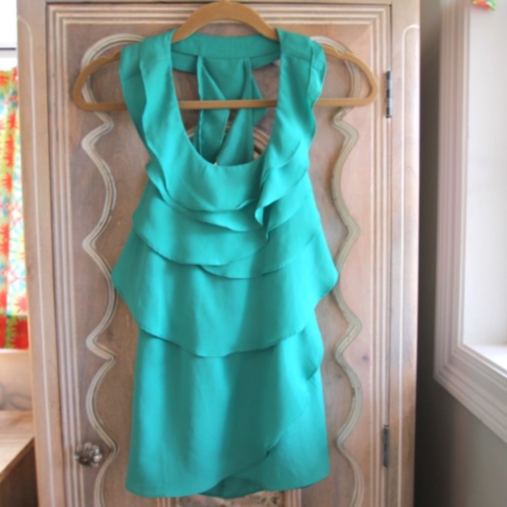 Teal Ruffle Tank with Racerback Details
