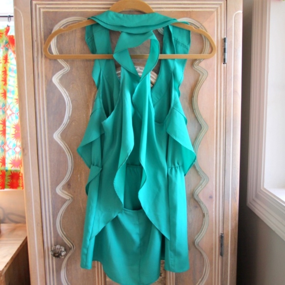 Teal Ruffle Tank with Racerback Details - Picture 2 of 4