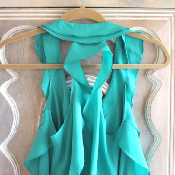 Teal Ruffle Tank with Racerback Details - Picture 3 of 4