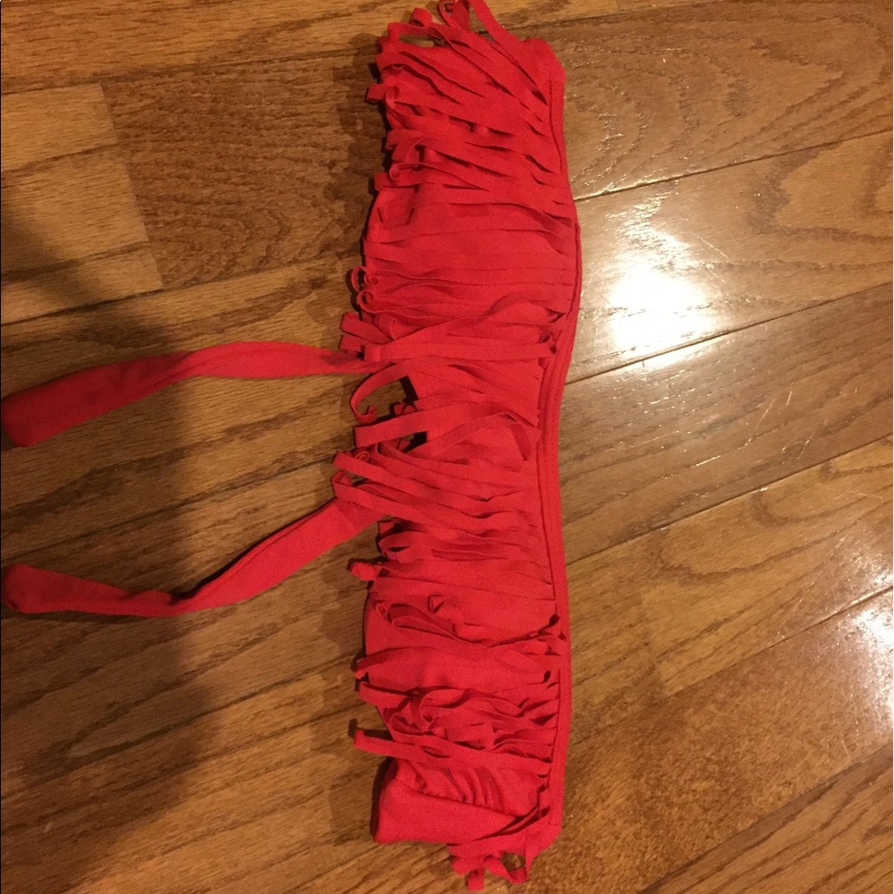 Red fringe bandeau bikini top