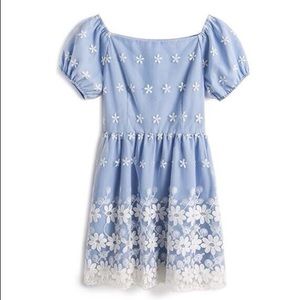 Off-shoulder blue floral dress