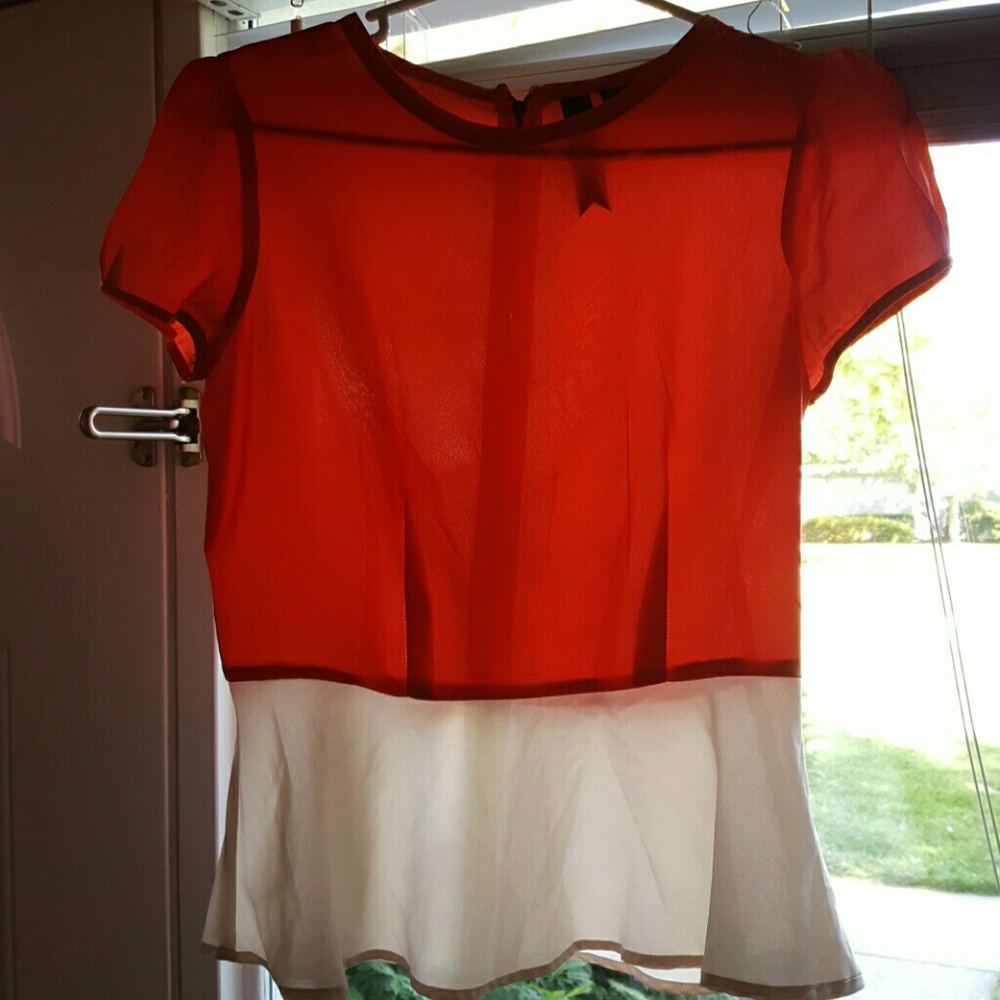 Zip Back Coral & Cream Blouse