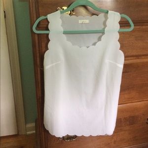 Scalloped White Sleeveless Blouse
