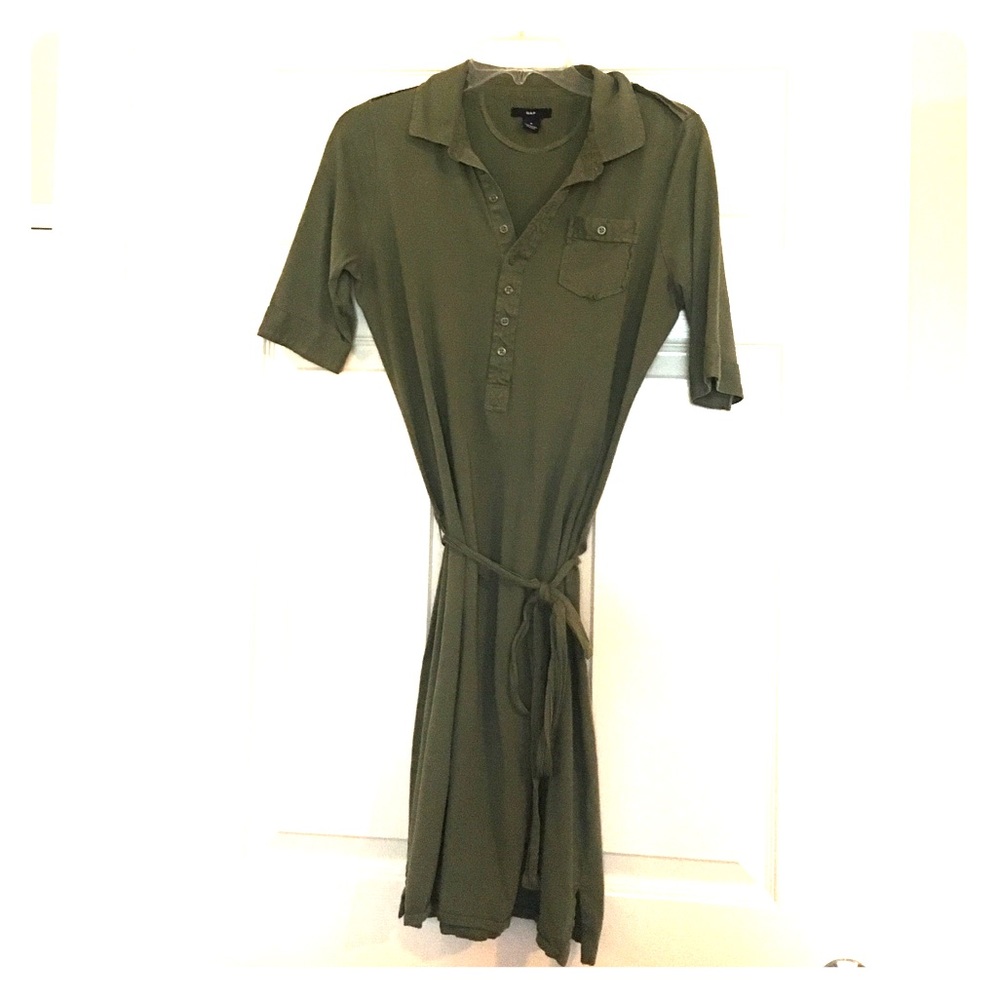 Army green tie waist dress