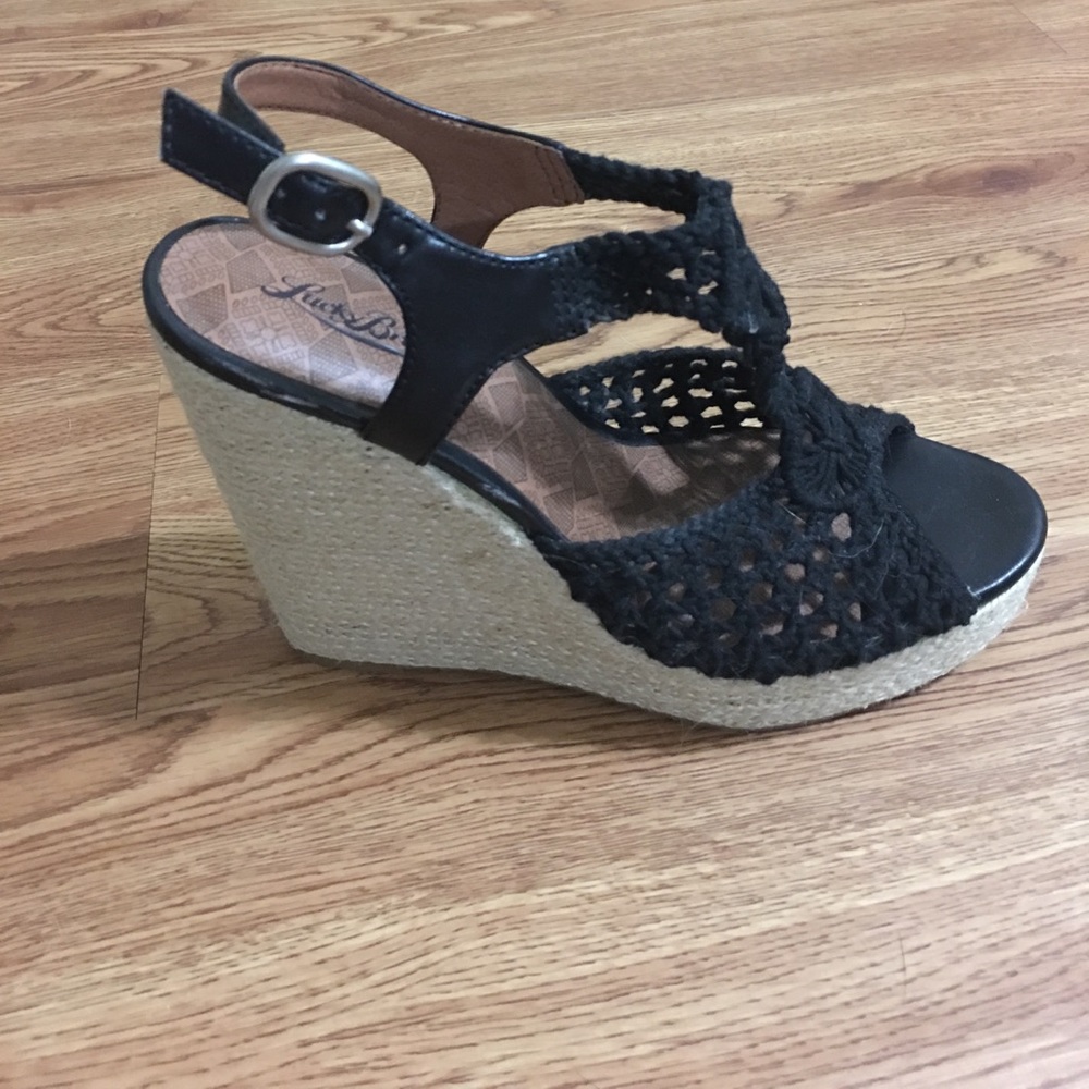 Lucky Brand black crochet wedges