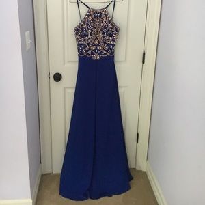 Navy Beaded Prom Dress
