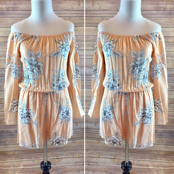 S-L Peach Floral off Shoulder romper - Picture 2 of 3