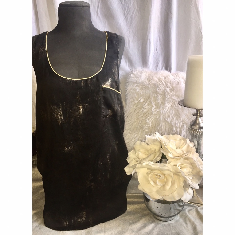 Black tank with gold metallic detailing