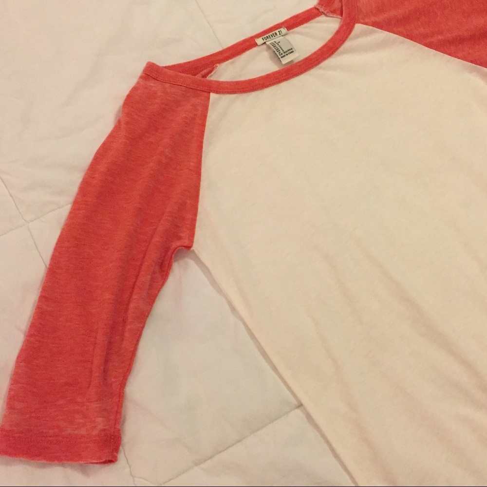 Forever 21 Orange White Baseball Tee Shirt Top S