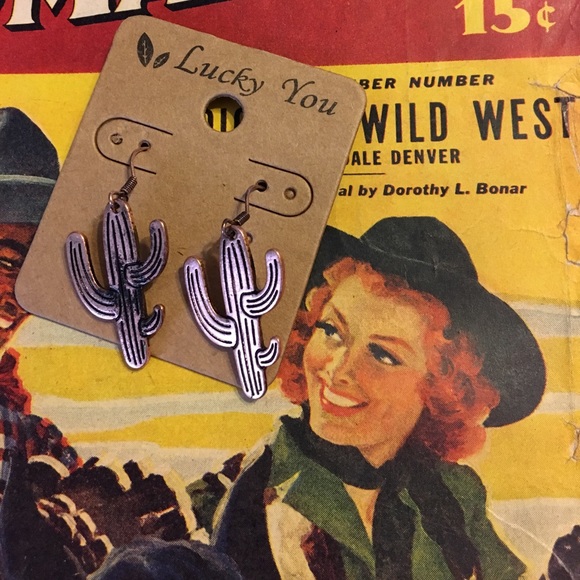 cactus earrings copper tone cactuses pierced ears - Picture 2 of 3