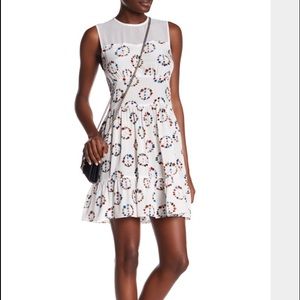 Sandro Silk Contrast Floral Peace Sign Shift Dress