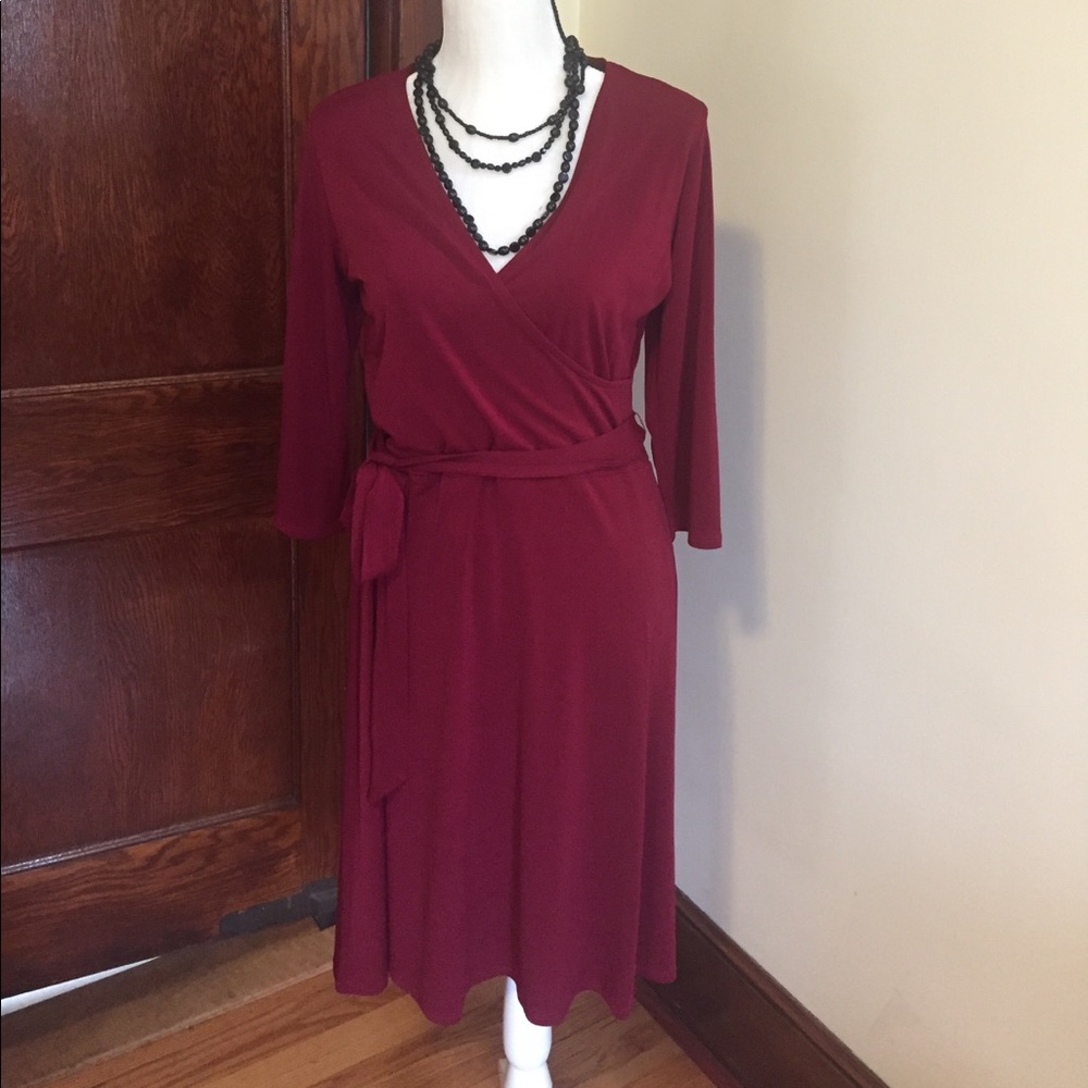 Burgundy faux wrap dress size L. Great for Fall!