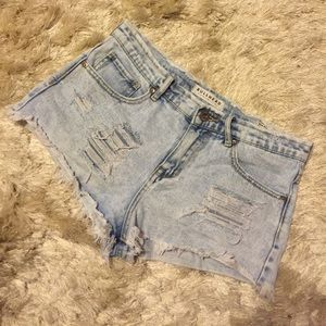 Distressed high rise bullhead shorts