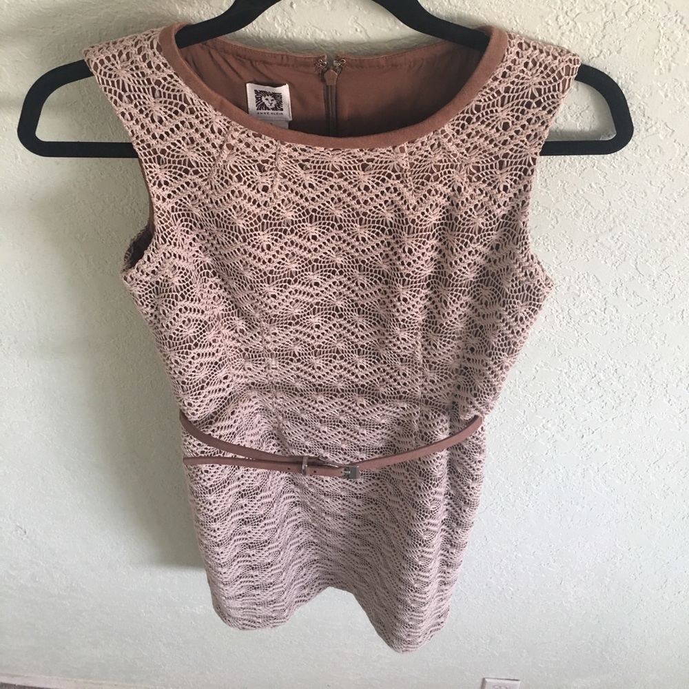 Anne Klein embroidery tan dress.