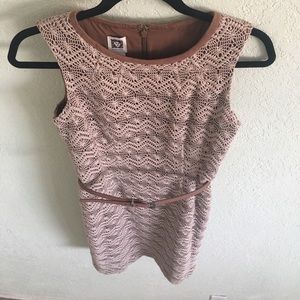 Anne Klein embroidery tan dress.
