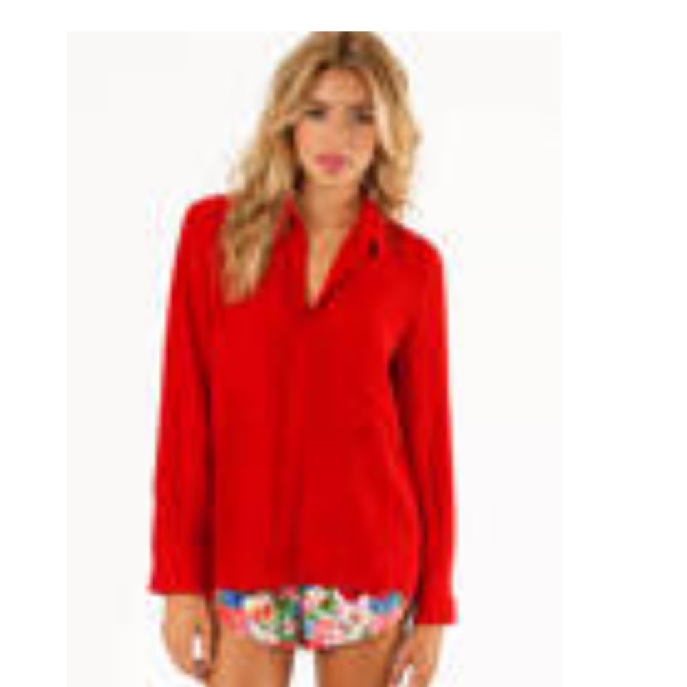 Red Pocket Blouse