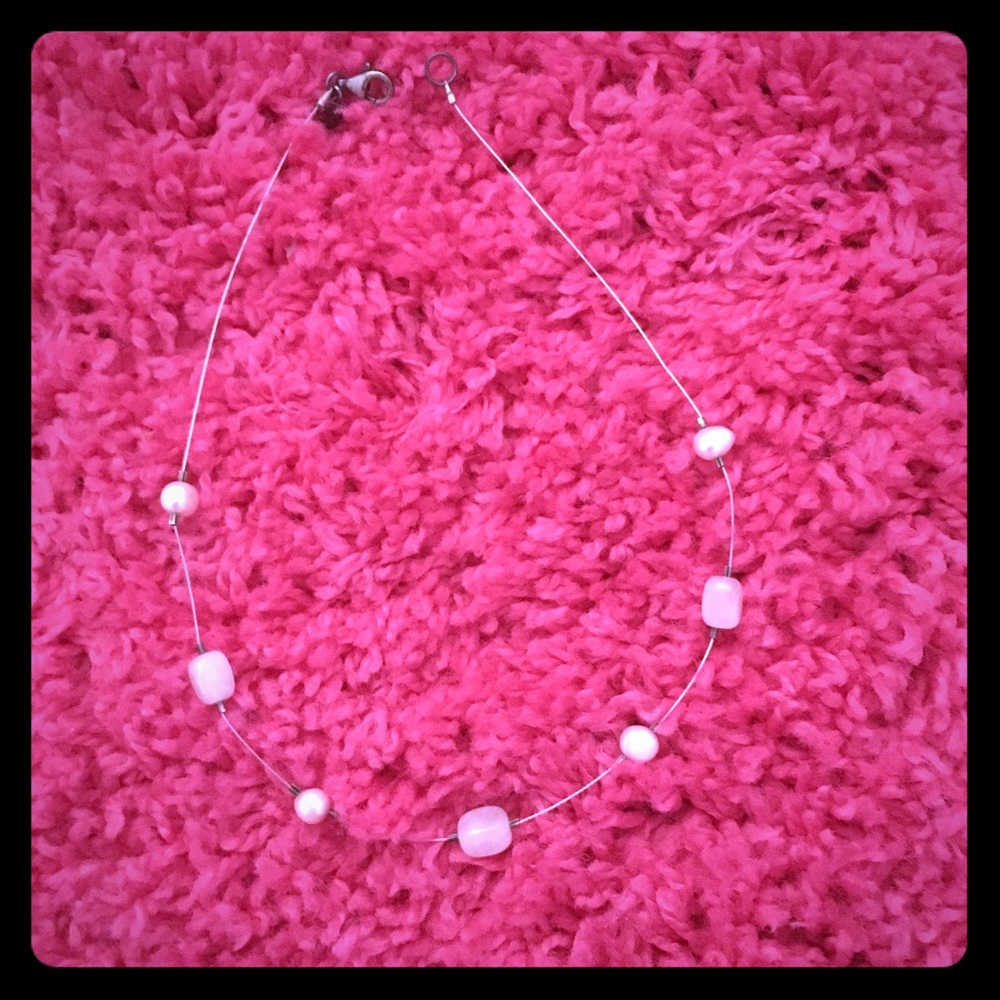 Rose quartz and Pearl choker