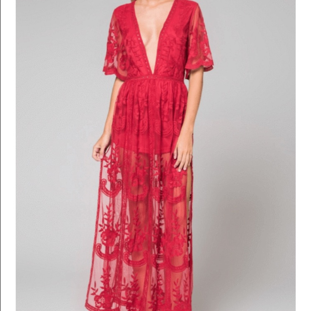 Honey punch lace maxi romper