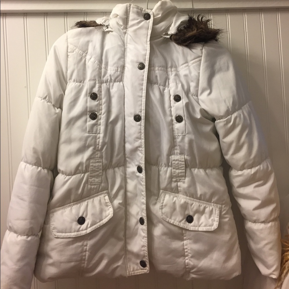 White dollhouse winter jacket with fur hood
