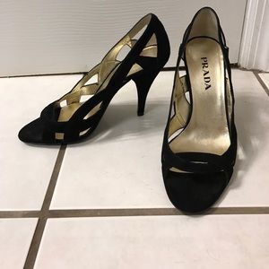 Black suede Prada heels.  Authentic. Size 36