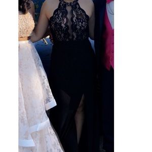 black high neck prom dress