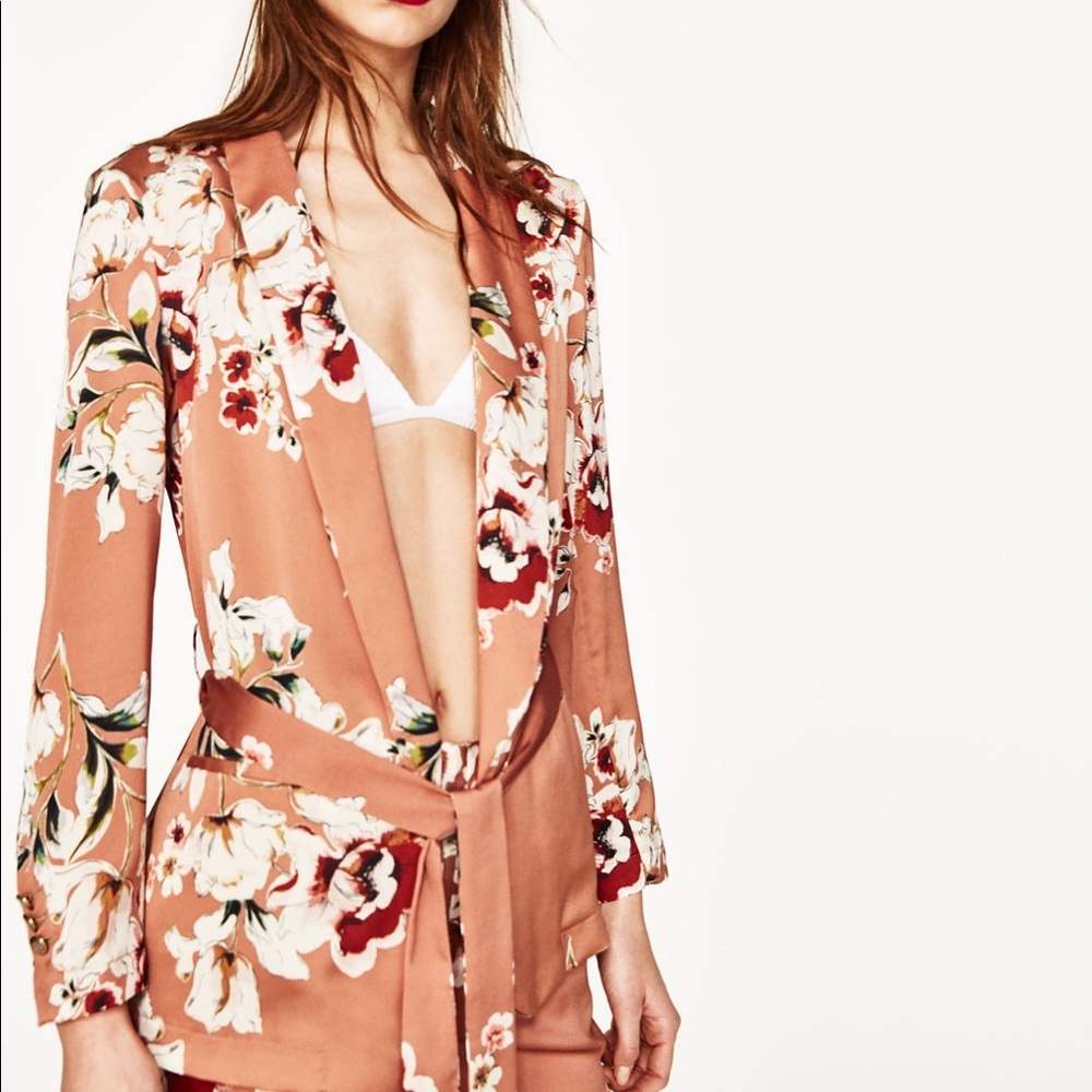 ZARA FLORAL PRINTED BLAZER DARK PINK - SOLD OUT