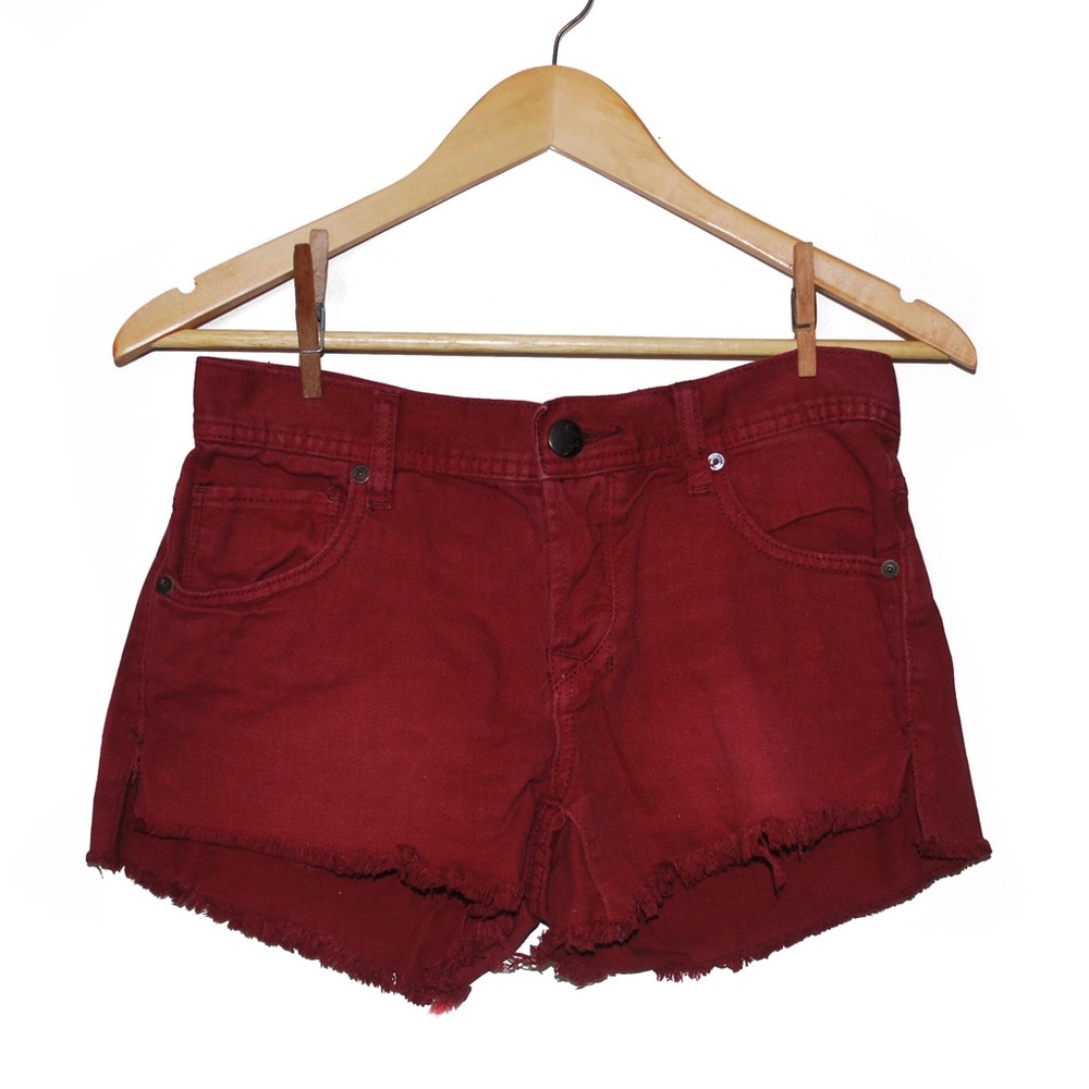 Free People Oxford Red Denim Shorts Size 25