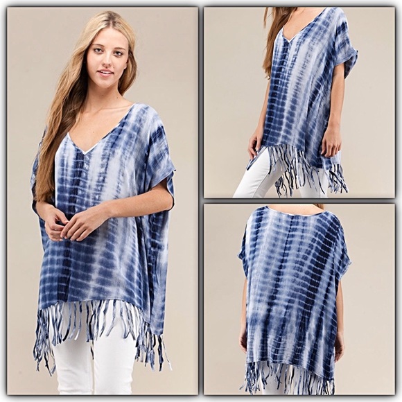 S/M Tie Dye Fringe Tunic Top Poncho Swim sold - Picture 2 of 5