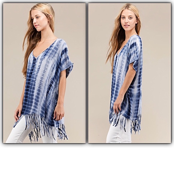 S/M Tie Dye Fringe Tunic Top Poncho Swim sold - Picture 3 of 5