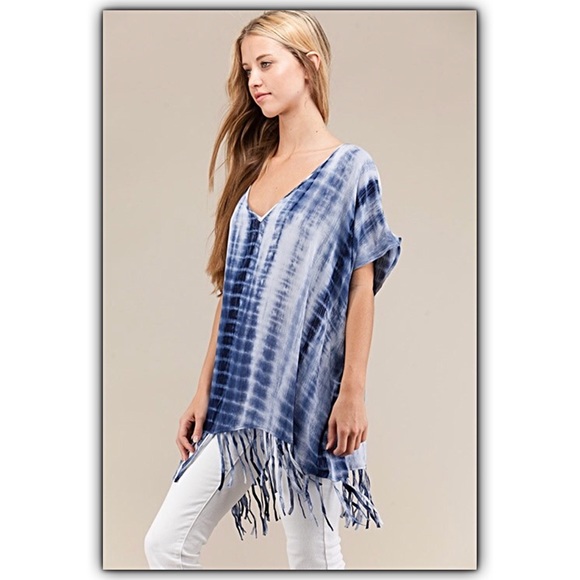 S/M Tie Dye Fringe Tunic Top Poncho Swim sold - Picture 4 of 5