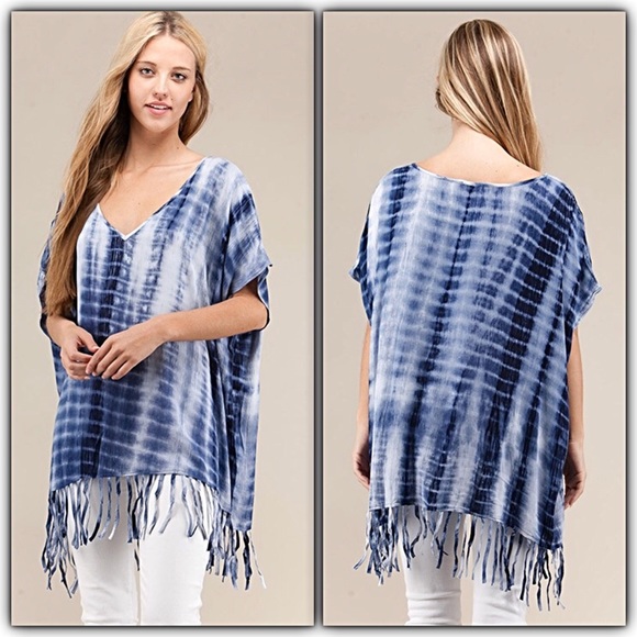 S/M Tie Dye Fringe Tunic Top Poncho Swim sold - Picture 5 of 5