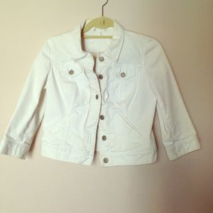 Cropped white denim jacket