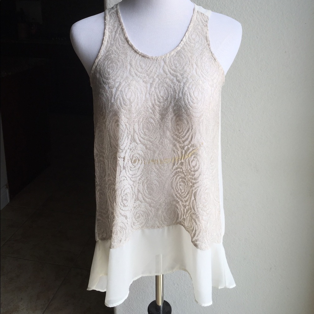 Beige & cream sleeveless top