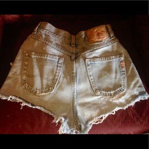 High Waisted Light Blue Denim Cut Off Shorts