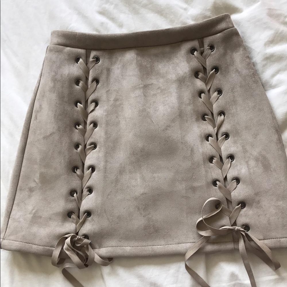 Lace up suede skirt mini bodycon