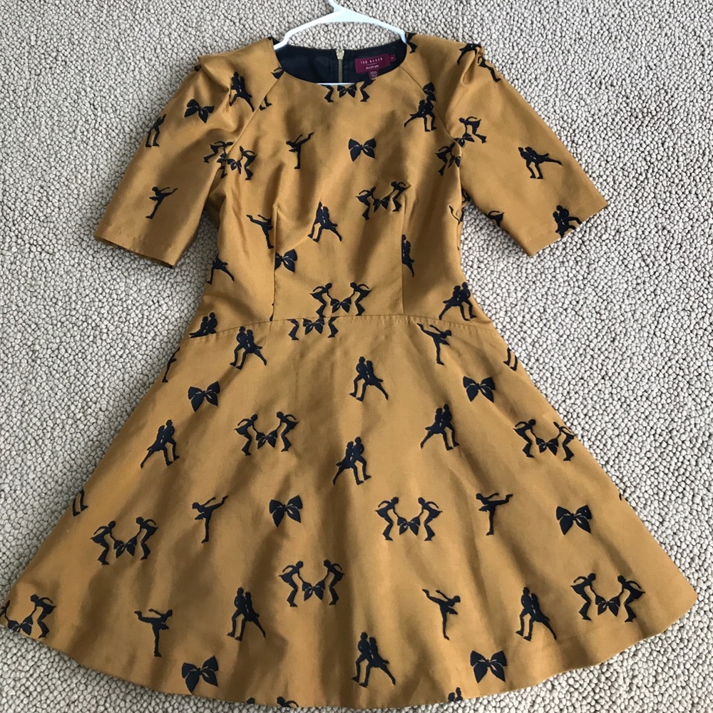 Ted Baker Gold Fit & Flare Gold Dress size 3