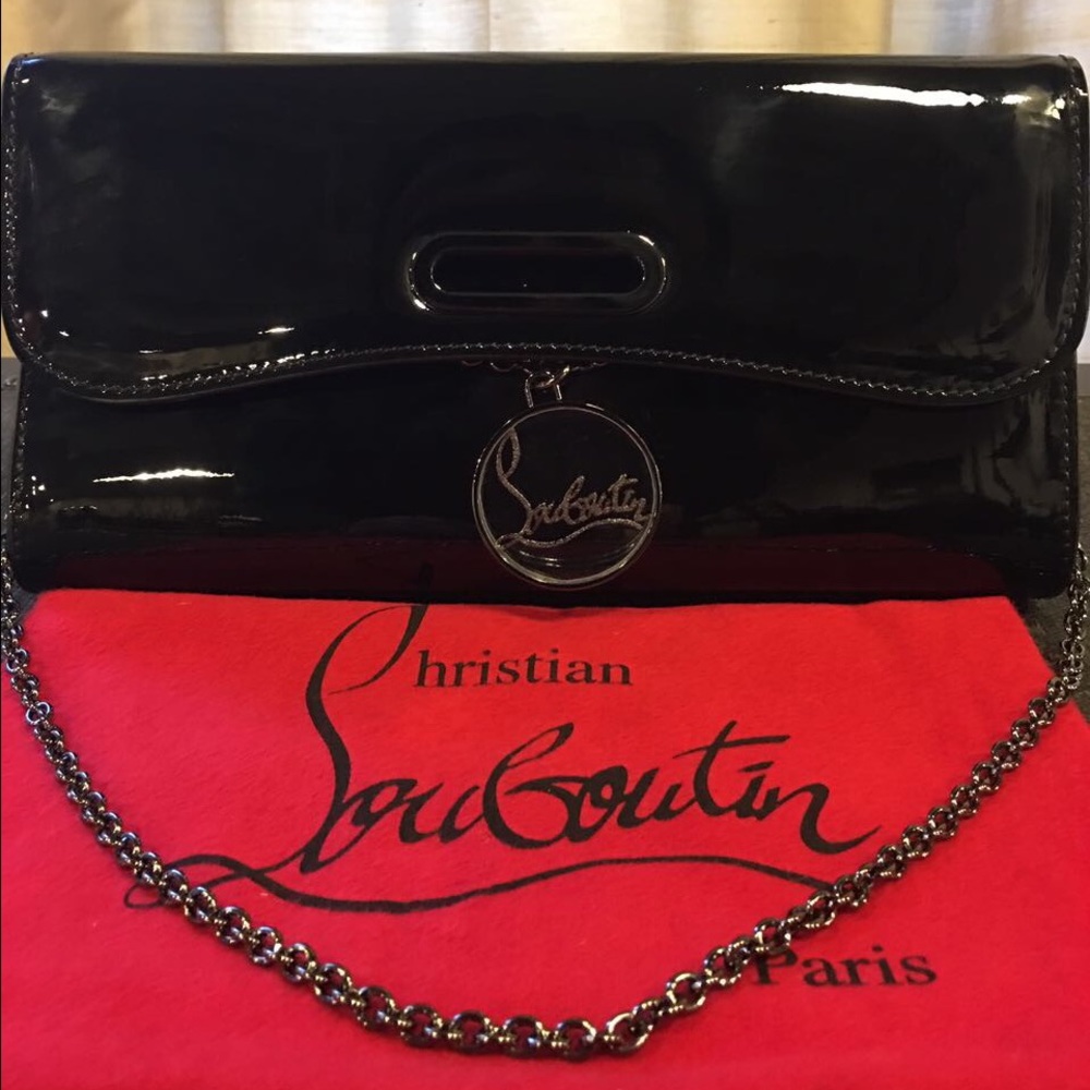 Christian Louboutin black patented leather clutch